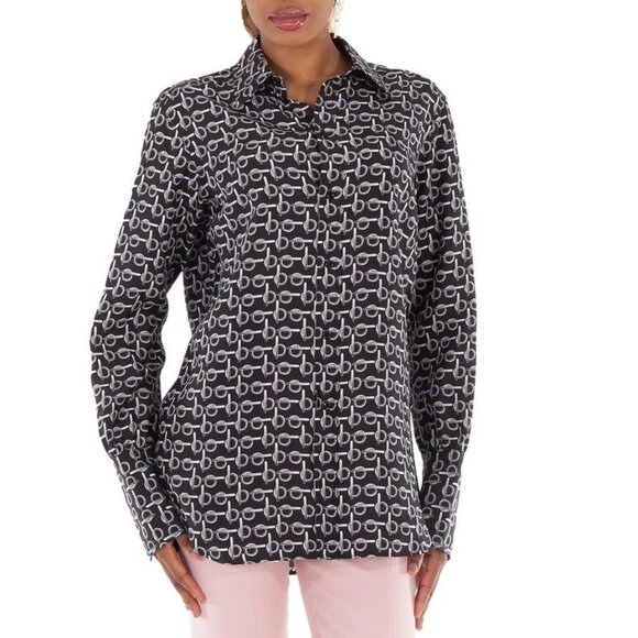 FX01496B New Burberry B Jacquard Classic Collar Silk Shirt - Picture 1 of 6